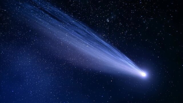 Stunning Celestial Event Featuring A Vibrant Comet Streaking Across A Star Filled Night Sky