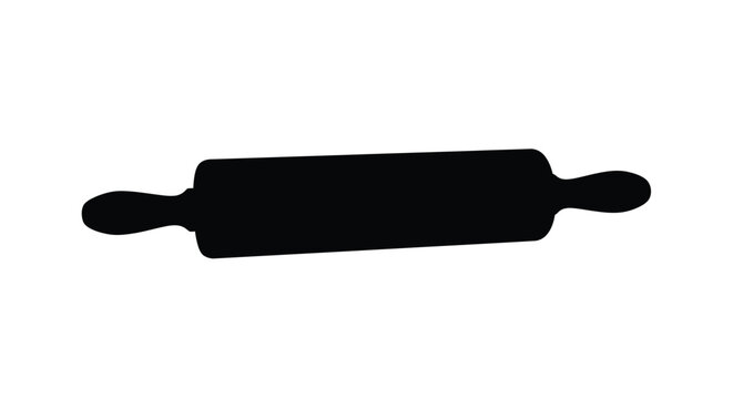 A black silhouette of a traditional wooden rolling pin on white
