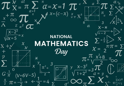 National mathematics day chalkboard background with formulas
