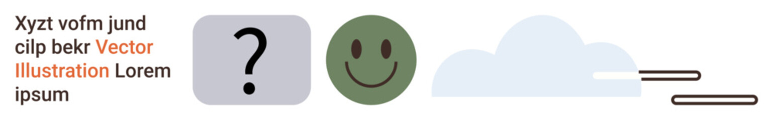 Obraz premium Problem-solving, emotions, creativity, uncertainty, speed, decisions. A question mark, a green happy face and a cloud with lines. Problem-solving and emotions concept