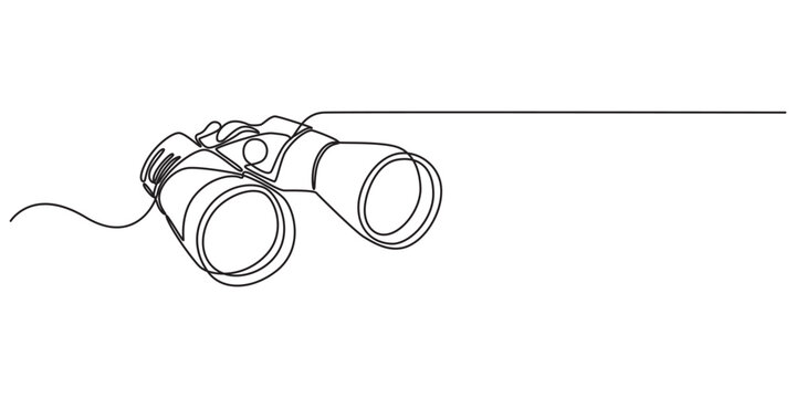 binoculars continuous one line drawing of pro vector illustration. Hunting Binoculars Continuous Line Editable Stroke Line, Minimalist vector illustration depicting a pair of binoculars.