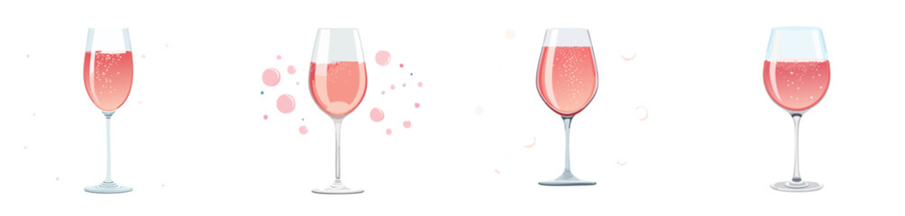 Easter Ros&eacute; Wine Glass Vector Set &ndash; Festive Spring Cocktail Illustration Collection