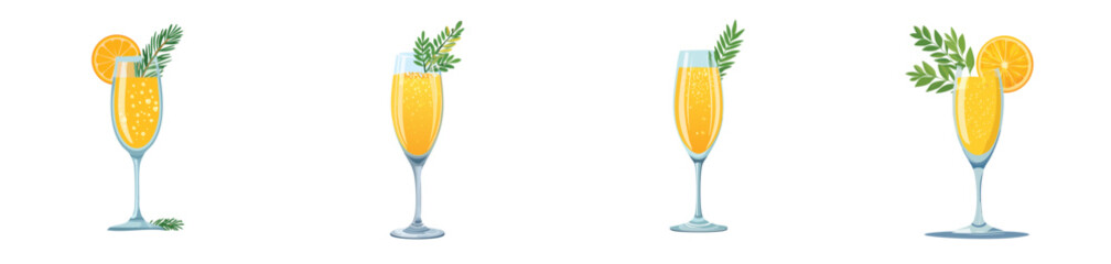 Obraz premium Easter Mimosa Champagne Glass Vector Set – Festive Spring Citrus Cocktail Illustration Collection