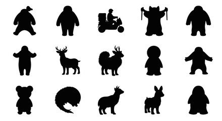 Fototapeta premium Collection of black silhouettes depicting various animals and figures