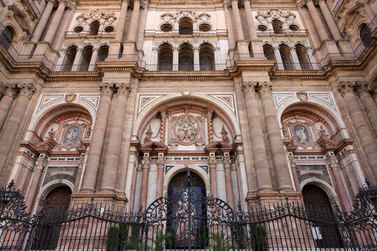 Main portal of Malaga Cathedral , Andalusia, Spain