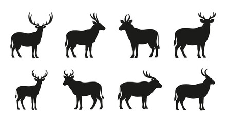 Fototapeta premium Silhouettes of majestic deer in various poses and antler configurations