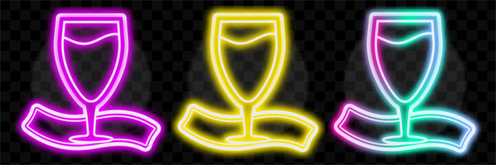 Neon Champagne Flutes Set, Sparkling Wine Glasses Isolated Vector Illustration © kajallata