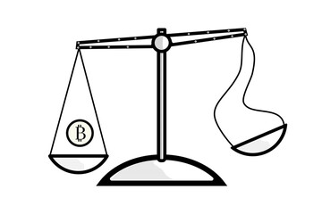 Law scale icon, justice sign, balance scale and sign bitcoin
