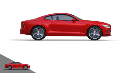 Generic, unbranded, sporty red car with rotating wheels, side view