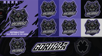 Powerful modern roaring muscular gorilla e-sports mascot logo design shied emblem, editable vector for sports, e-sport team & brands, badge, emblem and t-shirt printing.ai © Graphic Design