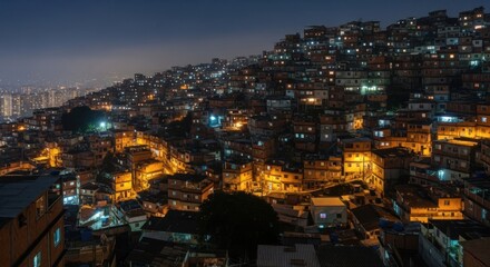 Fototapeta premium Brazilian hillside community illuminating urban nightscape
