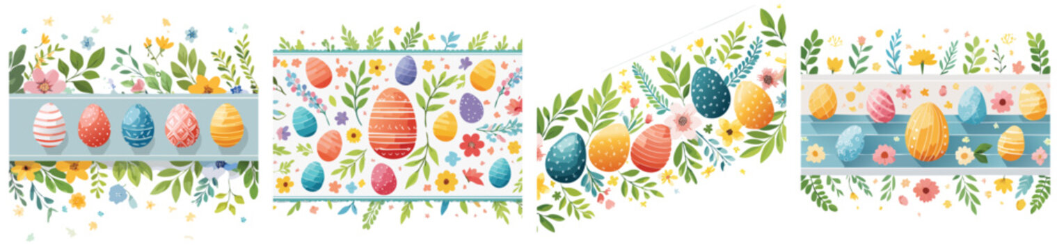 Easter Floral Egg Border Vector Set &ndash; Colorful Spring Decorative Illustration Collection
