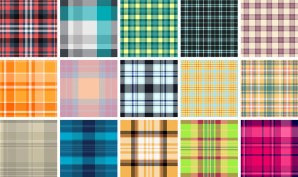 Plaid collection for bespoke tailoring and small fashion studios. Vector patterns suit custom garments, scarves, accessories, and digital mockups.