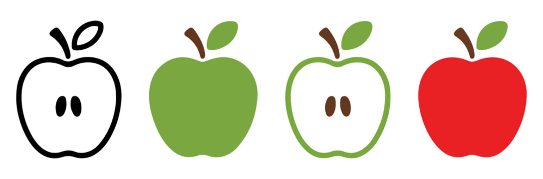 apple fruit leaf icons set