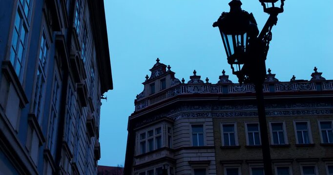 Prague Cityscape in Winter Morning &ndash; Blue Hour, Cold Weather, Historic Architecture and Skyline