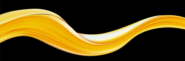 Golden wave corner shape element with one gold curved ribbon on a b.lack background © gala