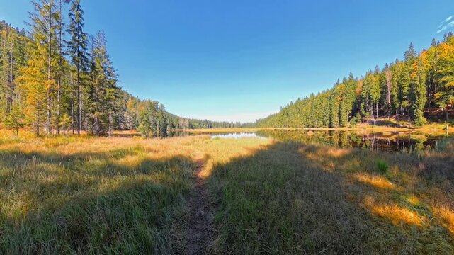 Autumn Walk at Lake Kleiner Arbersee &ndash; POV Hiking Along the Shore in Bavarian Forest
