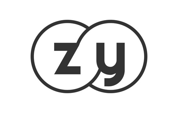 ZY business company emblem with outline rounds and letters z y. Logo template of two merged circles for brand identity, logotype. Vector Infinity symbol