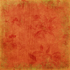 Warm orange grunge floral texture with vintage fabric effect. Artistic background ideal for autumn themes, retro designs, creative projects, and digital art.