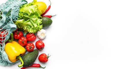 Fresh vegetables in reusable net bag for zero waste