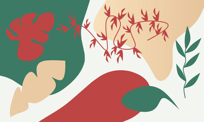 Abstract botanical flat composition with organic leaf shapes and color blocks