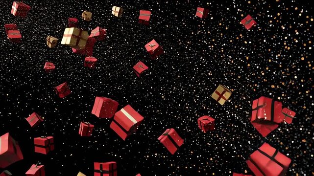 Red and Gold Gift Boxes Falling Through Space.