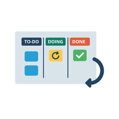 Kanban board with to do doing done columns and workflow arrow task management d © DURJOY_SAID