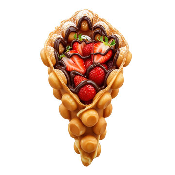 Strawberry Chocolate Bubble Waffle isolated on transparent background