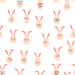 Obraz premium A seamless pattern with Easter eggs with emoticons and bunny ears. A vibrant seamless background for Easter designs