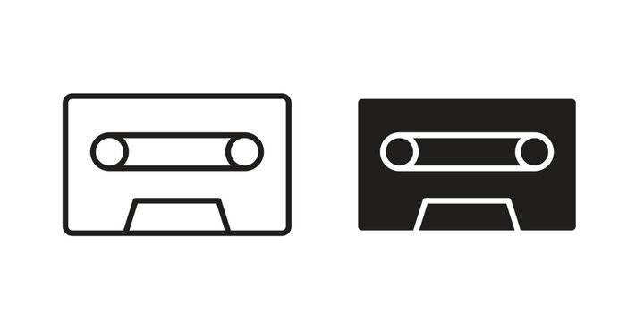 Cassette tape icon. Outline and flat icons collection. EPS10