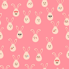 Fototapeta premium A seamless pattern with Easter eggs with emoticons and bunny ears. A vibrant seamless background for Easter designs