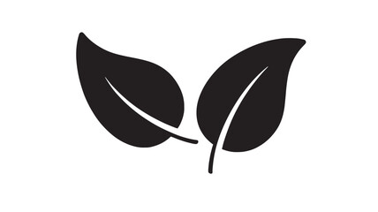 Leaves icon with two stylized plant leaf silhouettes in black, minimal flat design isolated on white background, eco nature symbol for organic, vegan, bio labels