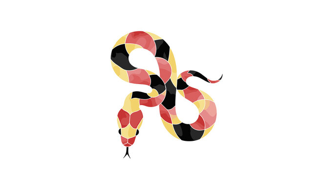 Colorful coral snake in abstract style with vibrant red and yellow  