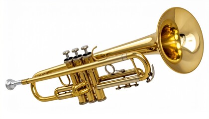 Obraz premium Golden brass trumpet with silver mouthpiece