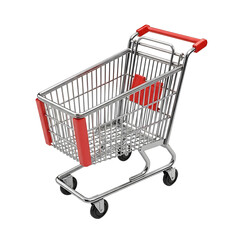 A red and silver shopping cart on a transparent background