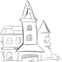 Naklejka premium Old city building sketch. Fantasy town architecture