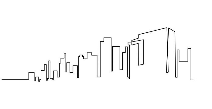 Animated self drawing of Bielefeld skyline video illustration. Modern city in Europe in simple linear style video design concept. One of big city in Germany. Iconic architectural building design video