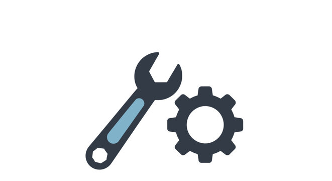 Wrench and gear icon representing maintenance repair and mechanical engineering