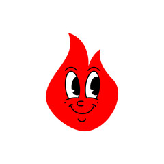 Cute red flame character with joyful smile and friendly eyes. Cartoon fire mascot illustration