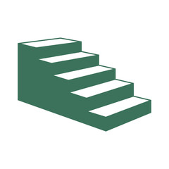 Minimal green staircase with flat isometric perspective. Simple geometric stair vector icon on white background.