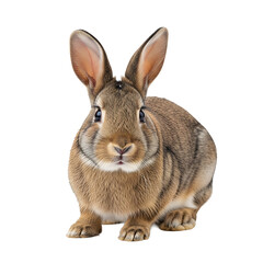 Obraz premium A brown rabbit sitting on transparent background looking directly at the camera with big ears