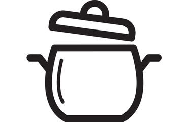 Obraz premium Pot cooking icon with lid and side handles, bold black outline pictogram isolated on white background, simple kitchen symbol for apps, menus, signage, and UI design
