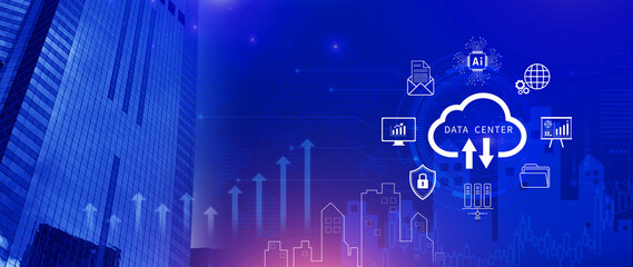Fototapeta premium Data center concept. Digital technology, data processing and engineering, cloud computing concept, database management with data center, innovative technology background. not ai