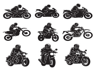 Motorcycle rider silhouette icon for biking and adventure concepts