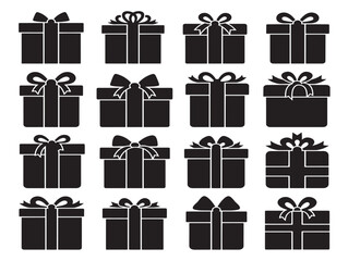 Gift box silhouette icon black on white background vector design