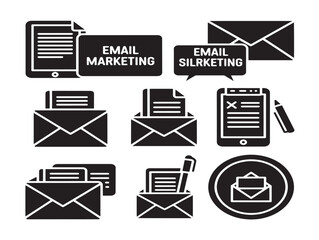 Email marketing silhouette icon black on white background vector
