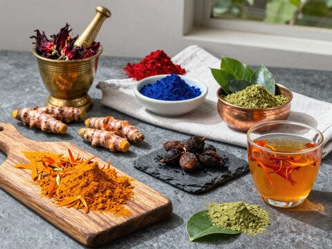 different traditional sources of Holi colors in one composition