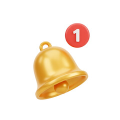 Fototapeta premium A golden bell with a red notification icon on a transparent background
