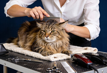 Premium Pet Grooming Concept With Fluffy Cat