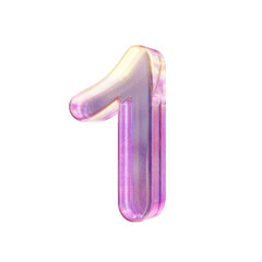 Purple pink iridescent glass font Number 1 ONE 3D